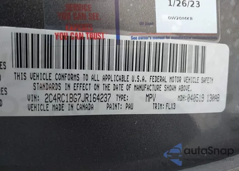 2018 Chrysler Pacifica Touring L из США, поврежденный, VIN 2C4RC1BG7JR164237